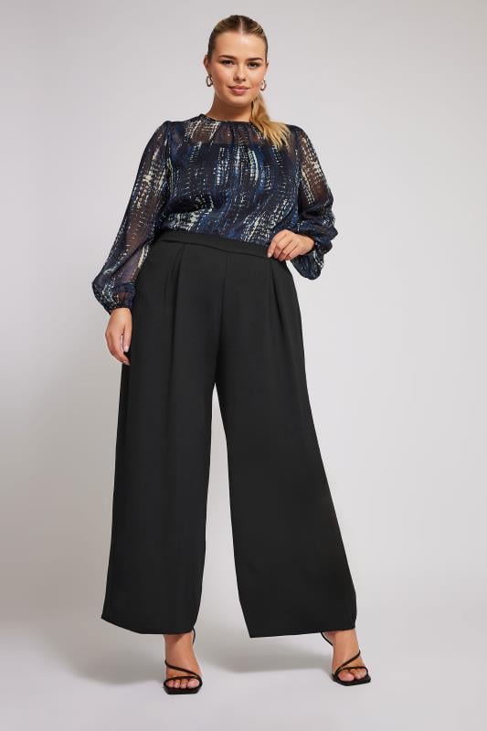 evans YOURS LONDON Curve Black Crepe Wide Leg Trousers
