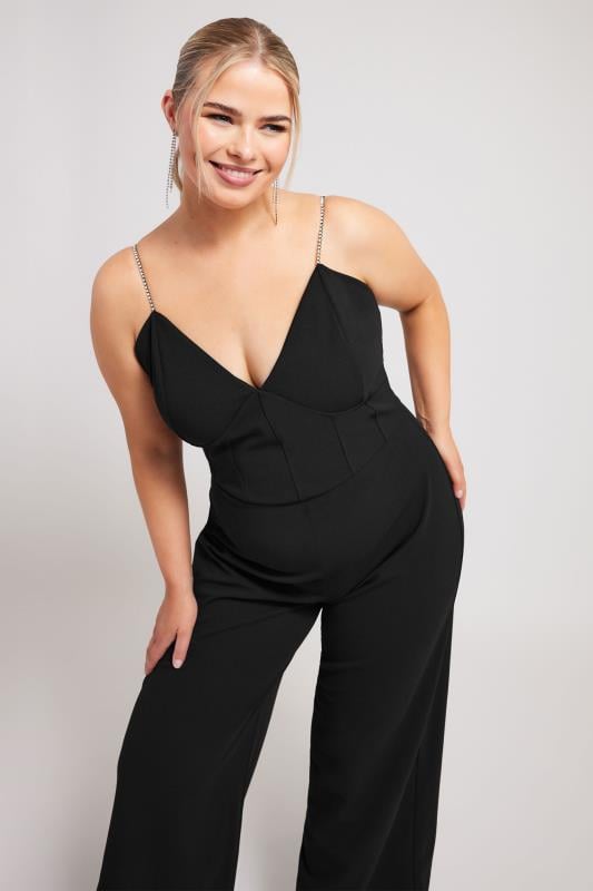 Evans YOURS LONDON Curve Black Diamante Corset Jumpsuit