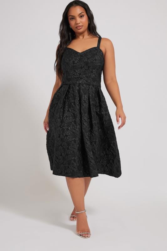 Evans YOURS LONDON Curve Black Floral Jacquard Sweetheart Prom Dress