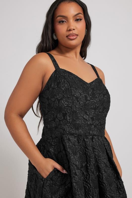 Evans YOURS LONDON Curve Black Floral Jacquard Sweetheart Prom Dress