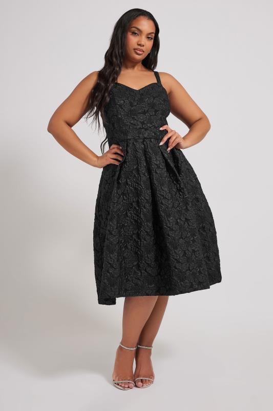 evans YOURS LONDON Curve Black Floral Jacquard Sweetheart Prom Dress
