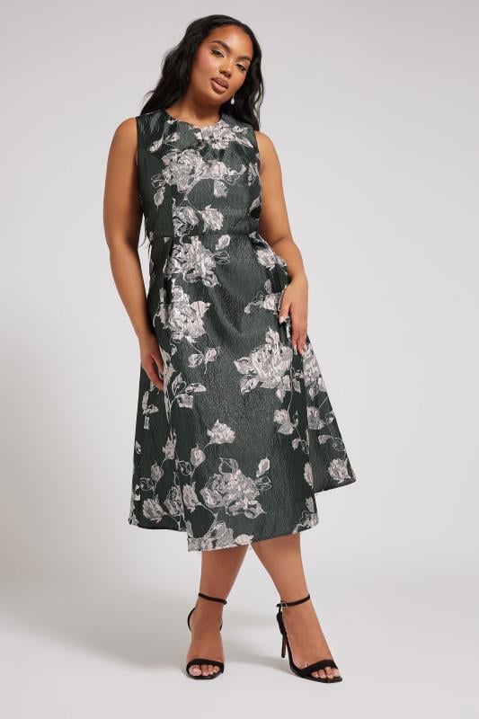 Evans YOURS LONDON Curve Black Floral Premium Satin Metallic Jacquard Midaxi Dress