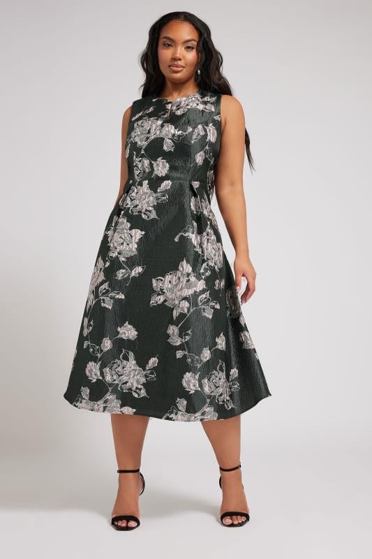 evans YOURS LONDON Curve Black Floral Premium Satin Metallic Jacquard Midaxi Dress