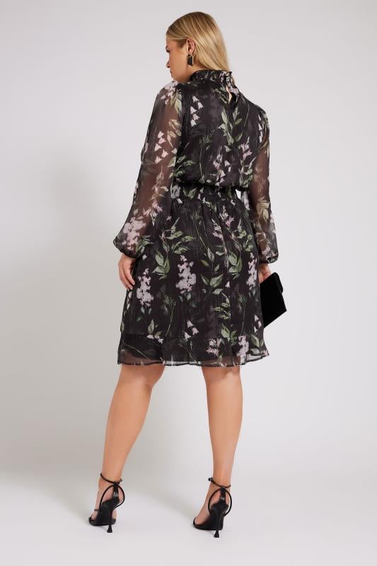 Evans YOURS LONDON Curve Black Floral Print Metallic Collared Dress