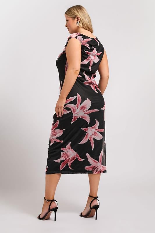 Evans YOURS LONDON Curve Black Floral Print Slash Neck Dress