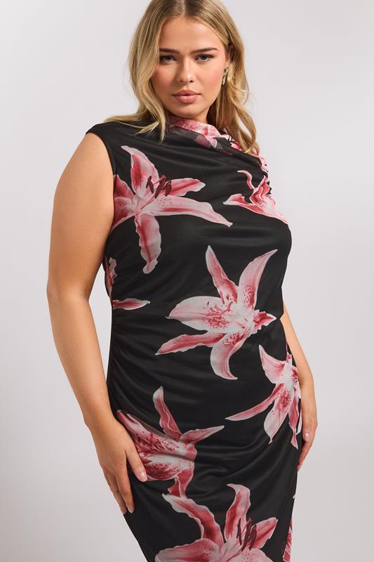 Evans YOURS LONDON Curve Black Floral Print Slash Neck Dress