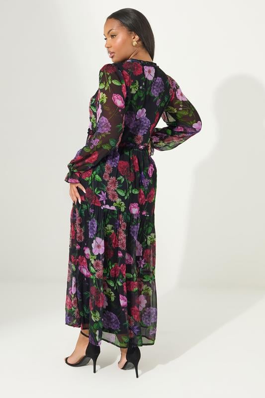 Evans YOURS LONDON Curve Black Floral Print Tiered Dress