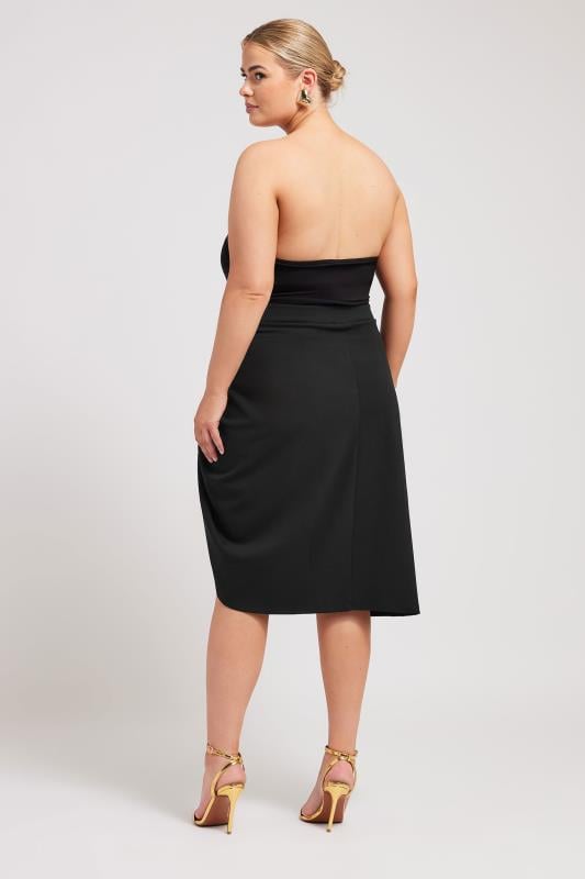 Evans YOURS LONDON Curve Black Gathered Button Detail Skirt