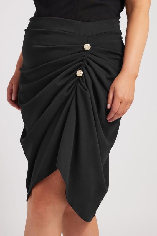 Evans YOURS LONDON Curve Black Gathered Button Detail Skirt