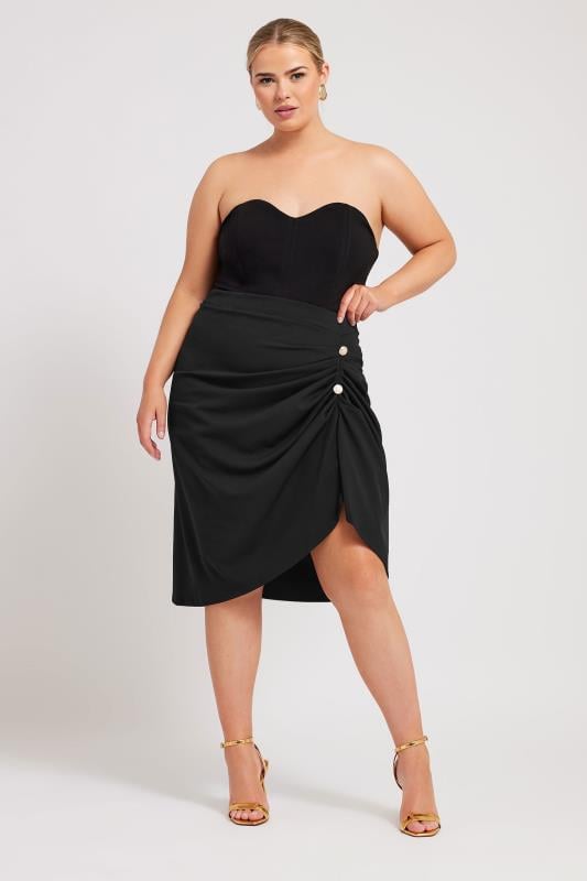 evans YOURS LONDON Curve Black Gathered Button Detail Skirt
