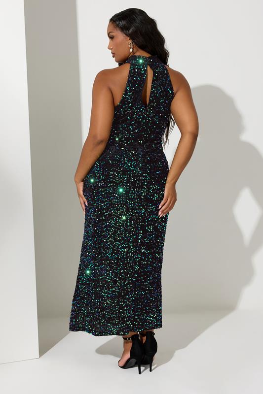 Evans YOURS LONDON Curve Black & Green Velvet Sequin Maxi Dress