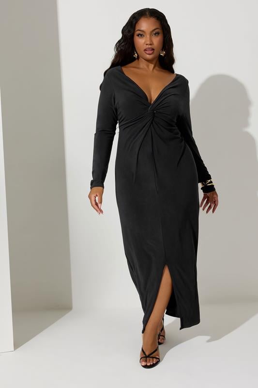 Evans YOURS LONDON Curve Black Knot Front Maxi Dress