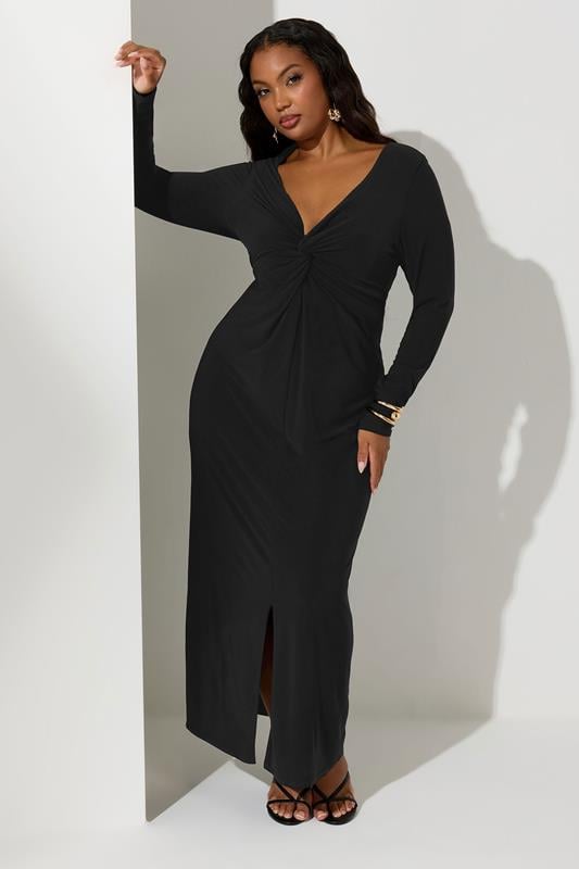 evans YOURS LONDON Curve Black Knot Front Maxi Dress