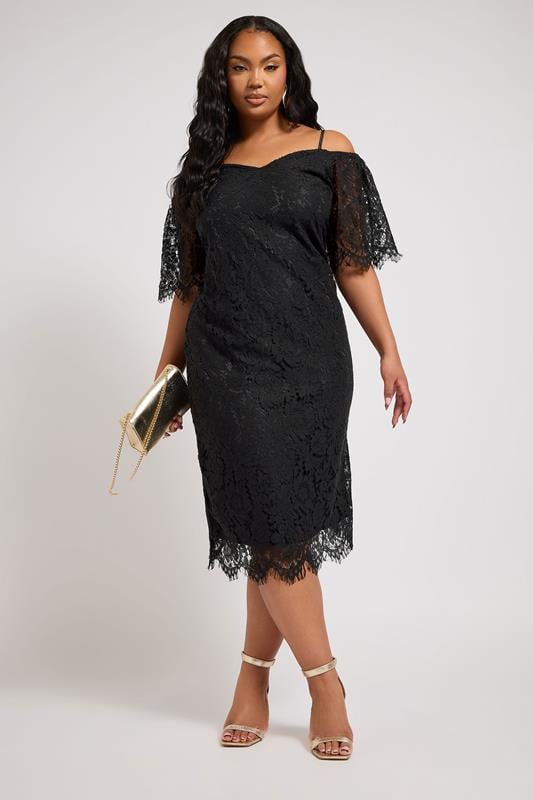 evans YOURS LONDON Curve Black Lace Cold Shoulder Shift Dress
