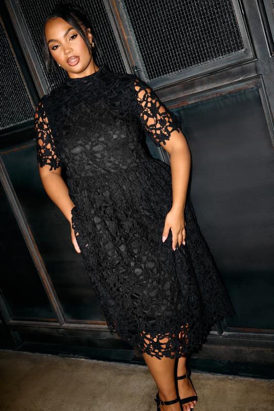 Evans YOURS LONDON Curve Black Lace Crochet Midi Dress