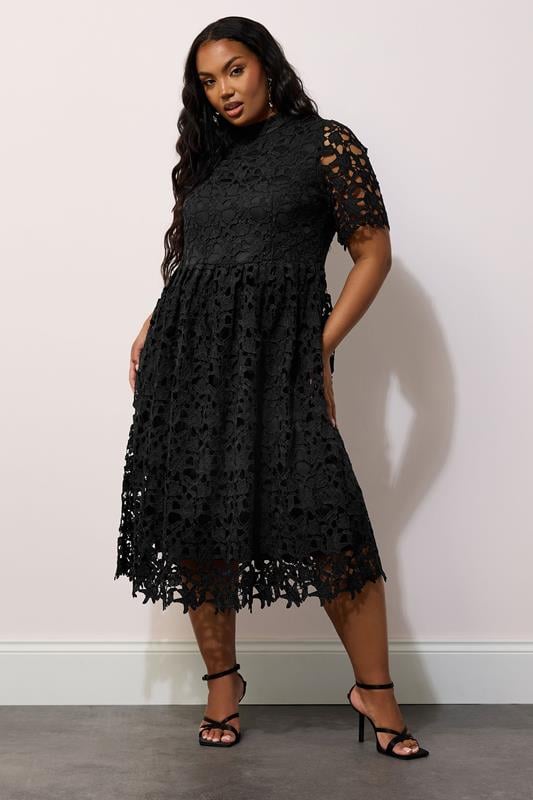 Evans YOURS LONDON Curve Black Lace Crochet Midi Dress
