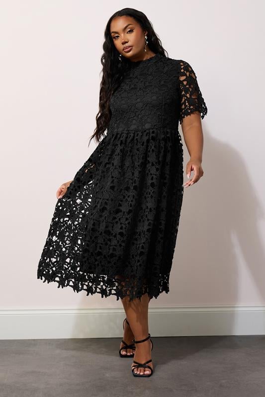 evans YOURS LONDON Curve Black Lace Crochet Midi Dress