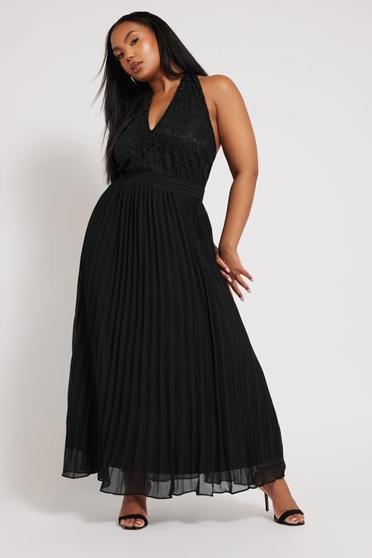evans YOURS LONDON Curve Black Lace Halterneck Maxi Dress
