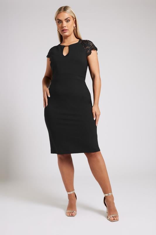 evans YOURS LONDON Curve Black Lace Keyhole Midi Dress