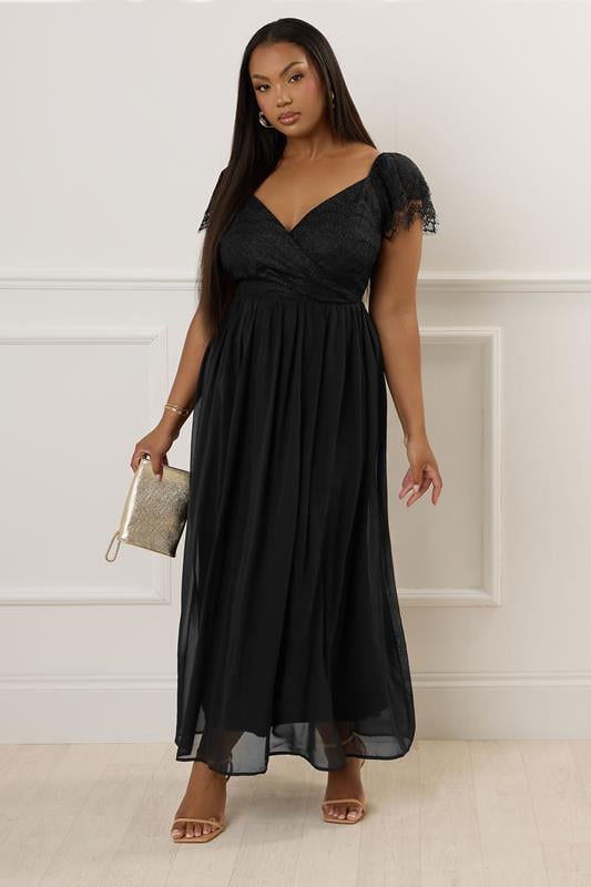evans YOURS LONDON Curve Black Lace Maxi Wrap Dress