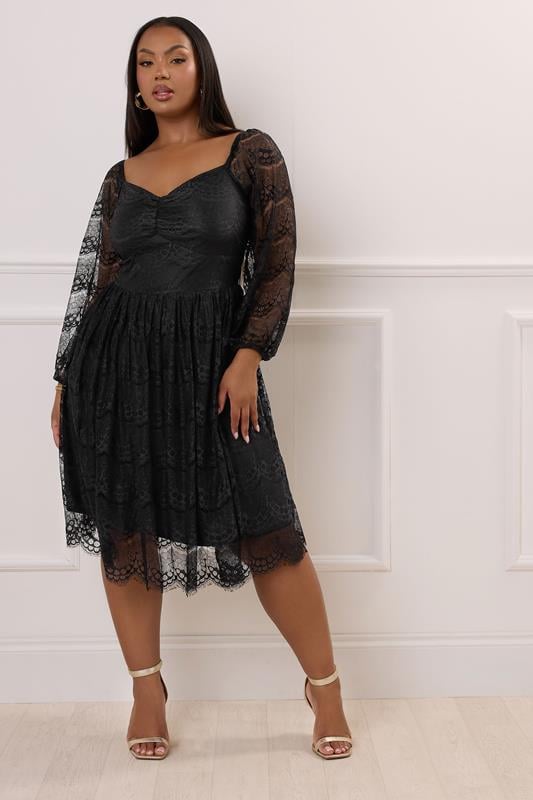 Evans YOURS LONDON Curve Black Lace Sweetheart Skater Dress