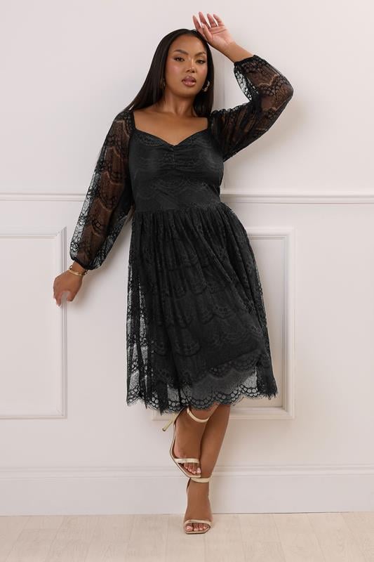 evans YOURS LONDON Curve Black Lace Sweetheart Skater Dress