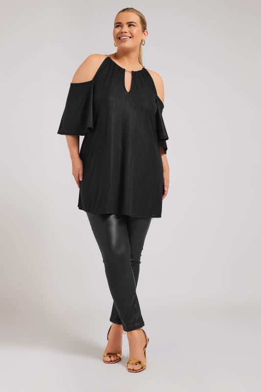 Evans YOURS LONDON Curve Black Metallic Chain Detail Top