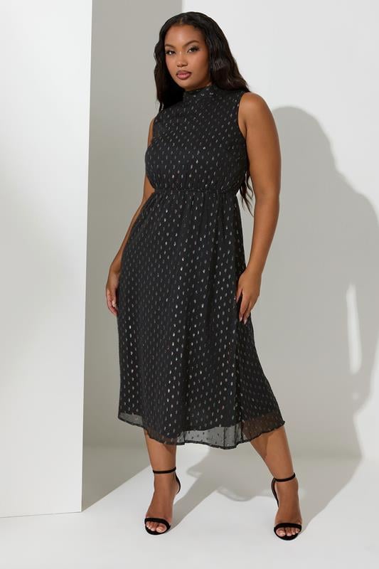 Evans YOURS LONDON Curve Black Metallic Dobby Bow Back Dress
