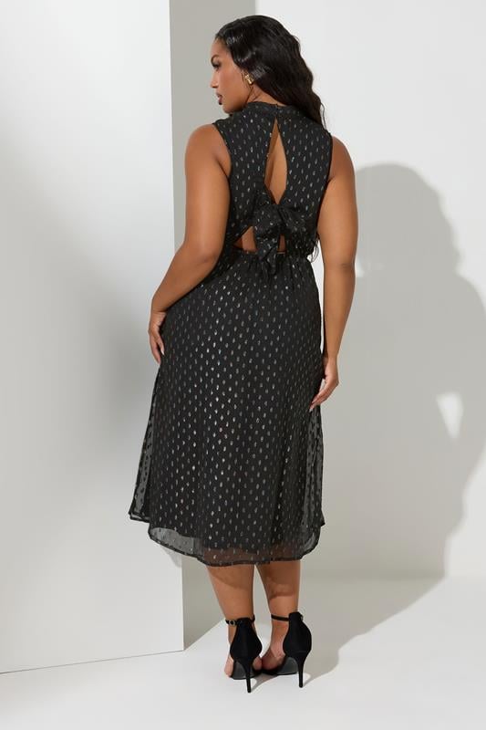 Evans YOURS LONDON Curve Black Metallic Dobby Bow Back Dress