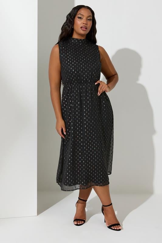 evans YOURS LONDON Curve Black Metallic Dobby Bow Back Dress