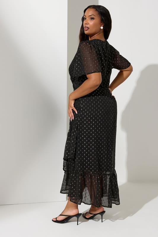 Evans YOURS LONDON Curve Black Metallic Dobby Wrap Dress
