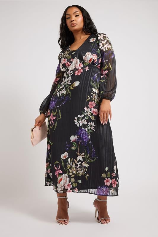 Evans YOURS LONDON Curve Black Metallic Floral Midaxi Dress