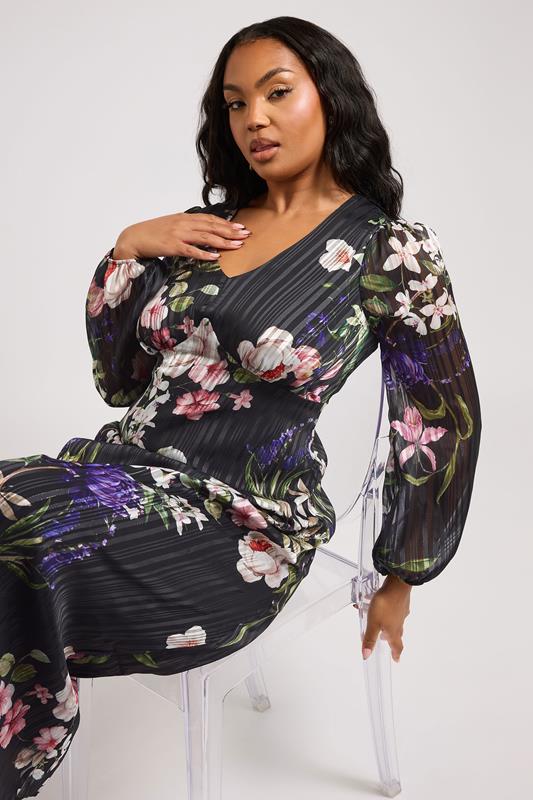 Evans YOURS LONDON Curve Black Metallic Floral Midaxi Dress