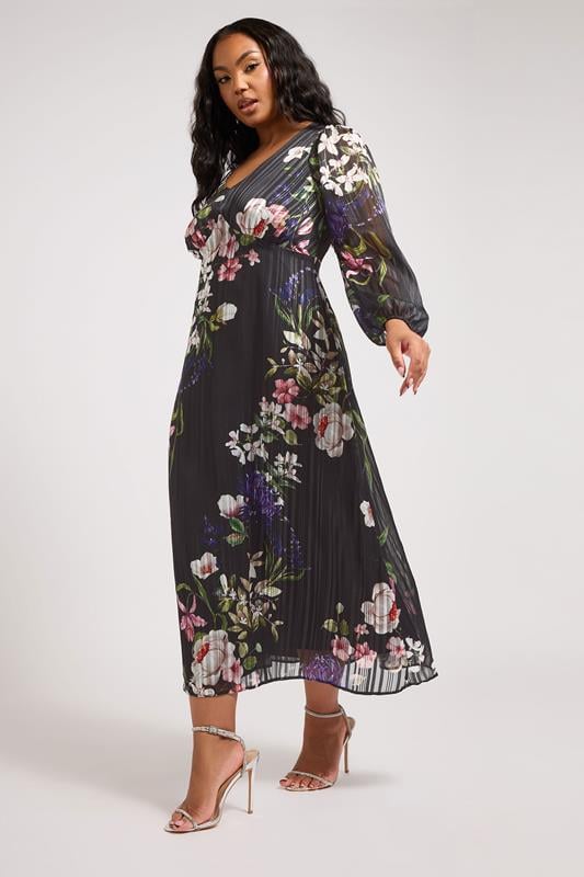 evans YOURS LONDON Curve Black Metallic Floral Midaxi Dress