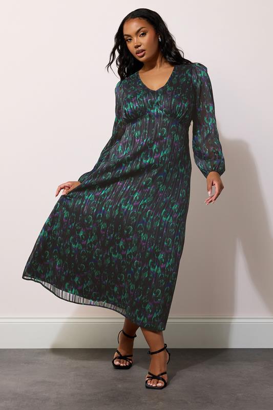 Evans YOURS LONDON Curve Black Metallic Peacock Midaxi Dress