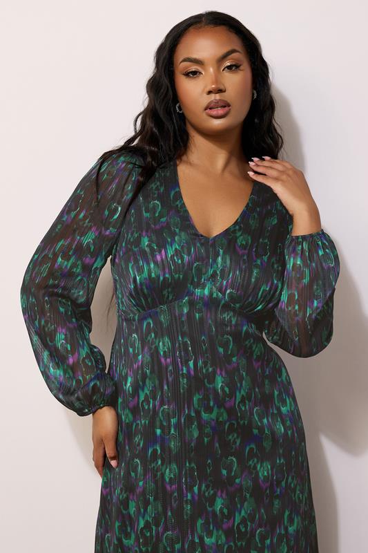 Evans YOURS LONDON Curve Black Metallic Peacock Midaxi Dress