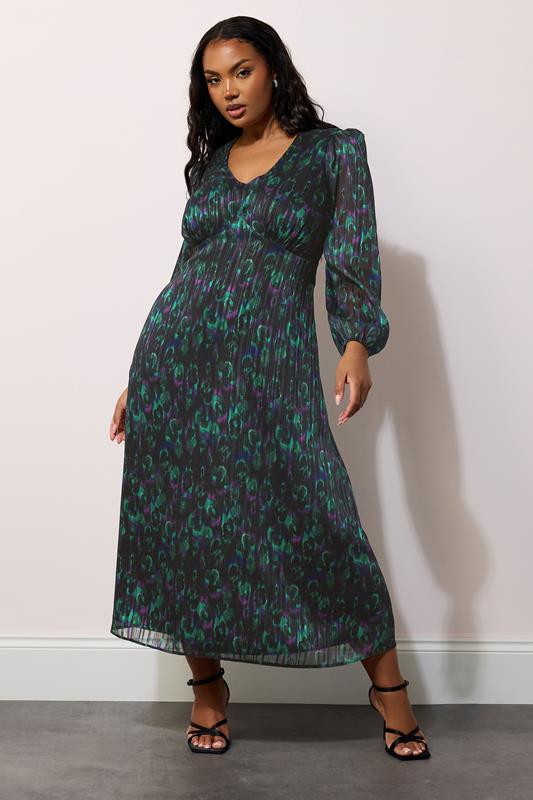 evans YOURS LONDON Curve Black Metallic Peacock Midaxi Dress
