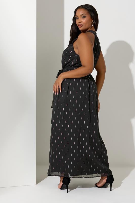 Evans YOURS LONDON Curve Black Metallic Spot Print Halterneck Maxi Dress