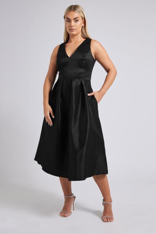 Evans YOURS LONDON Curve Black Pleated V-Neck Midi Prom Dress