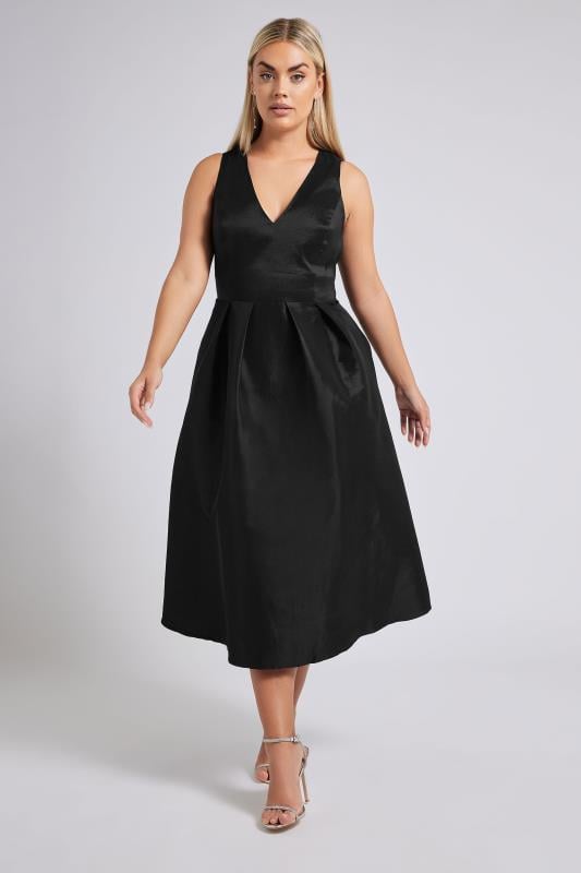 Evans YOURS LONDON Curve Black Pleated V-Neck Midi Prom Dress