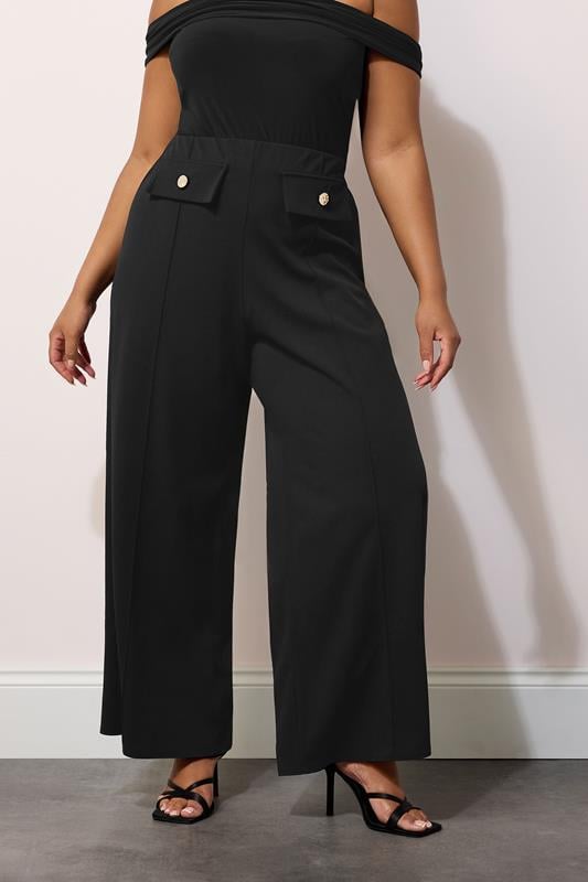 Evans YOURS LONDON Curve Black Pocket Front Wide Leg Trousers