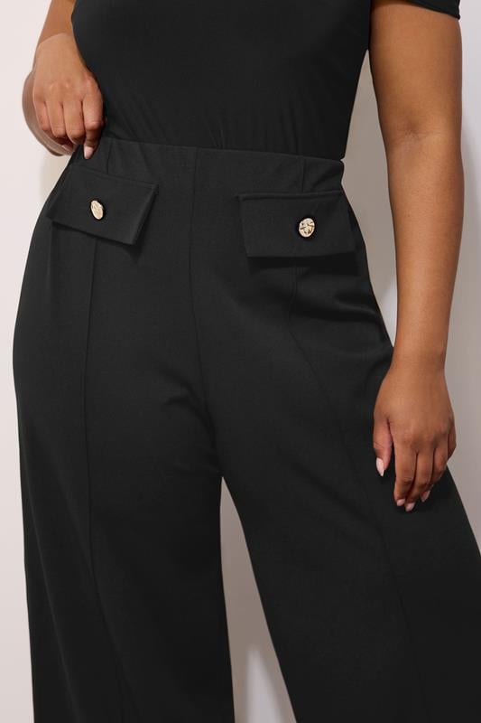 Evans YOURS LONDON Curve Black Pocket Front Wide Leg Trousers