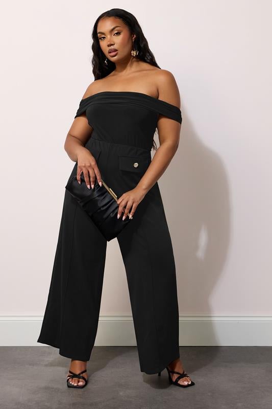 evans YOURS LONDON Curve Black Pocket Front Wide Leg Trousers