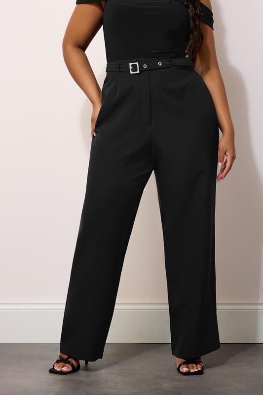 Evans YOURS LONDON Curve Black Premium High Waisted Belted Wide Leg Trousers