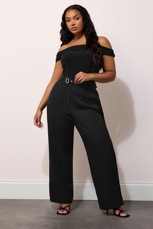 Evans YOURS LONDON Curve Black Premium High Waisted Belted Wide Leg Trousers