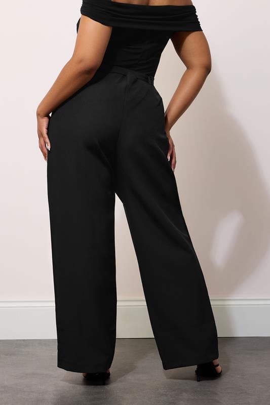 Evans YOURS LONDON Curve Black Premium High Waisted Belted Wide Leg Trousers
