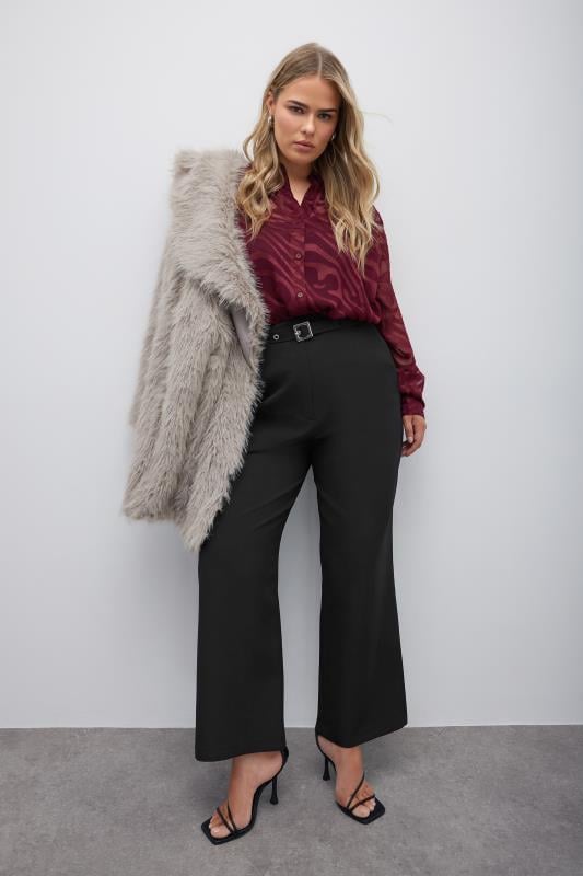 evans YOURS LONDON Curve Black Premium High Waisted Belted Wide Leg Trousers