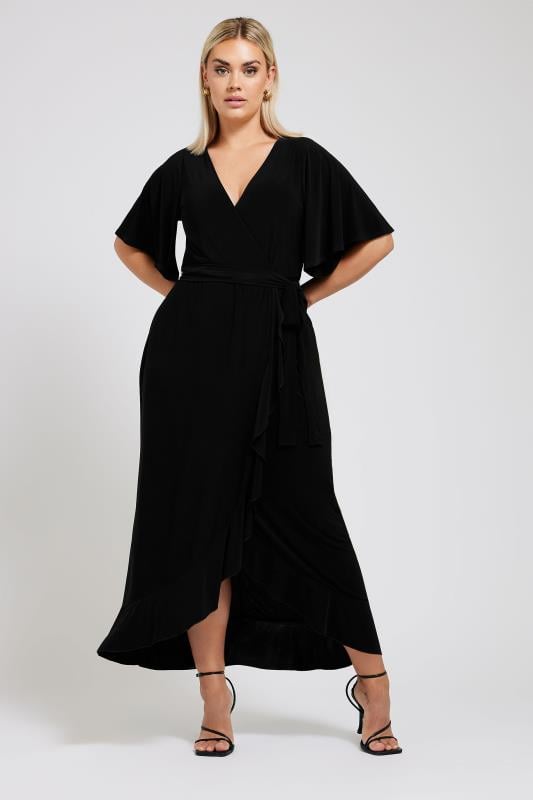 evans YOURS LONDON Curve Black Ruffle Hem Maxi Dress