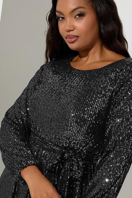 Evans YOURS LONDON Curve Black Sequin Skater Midi Dress