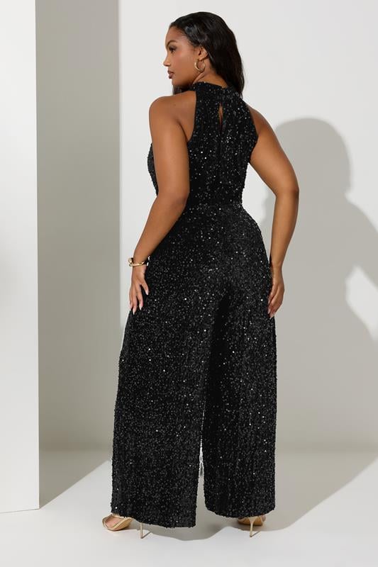 Evans YOURS LONDON Curve Black Sequin Velvet Jumpsuit